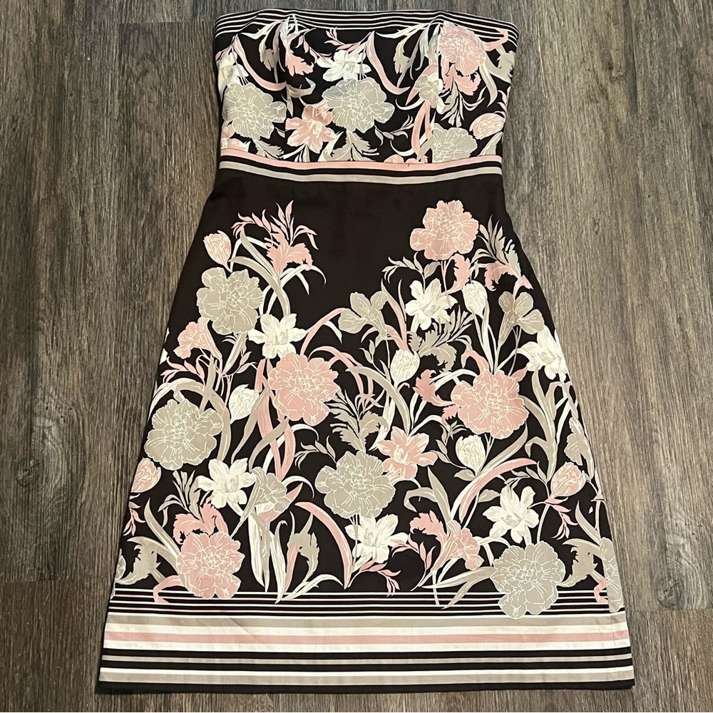 Ann Taylor Strapless Dress - Brown and Pink Floral